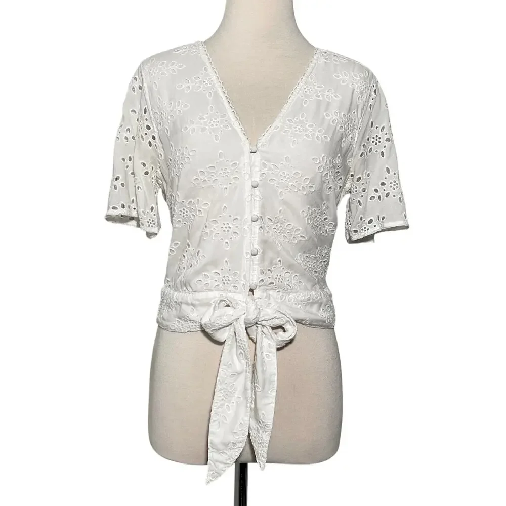 Abercrombie Fitch Eyelet Front Tie Blouse SZ S - Picture 5 of 9